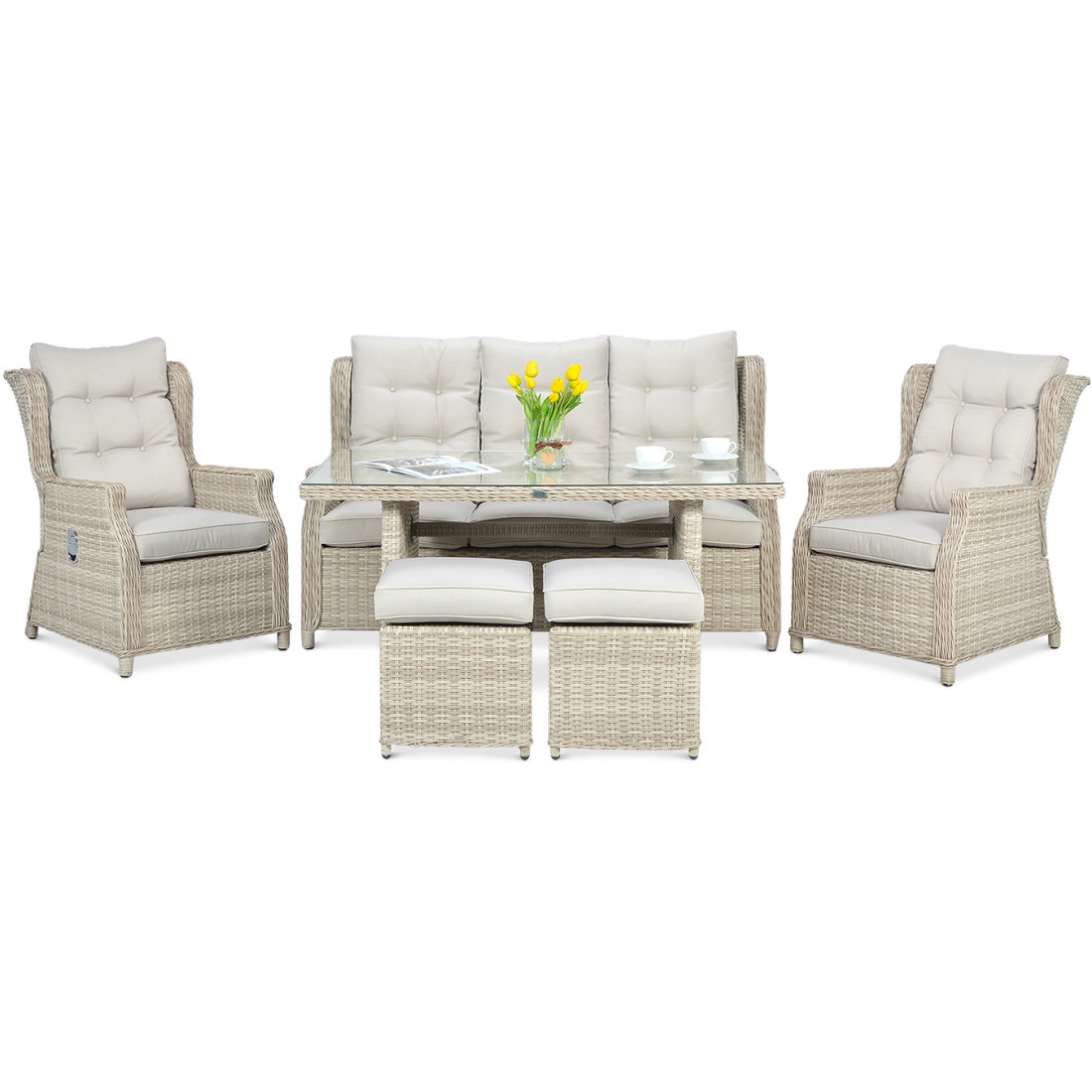 Meble technorattanowe Baltimore Dining Pufy Beige