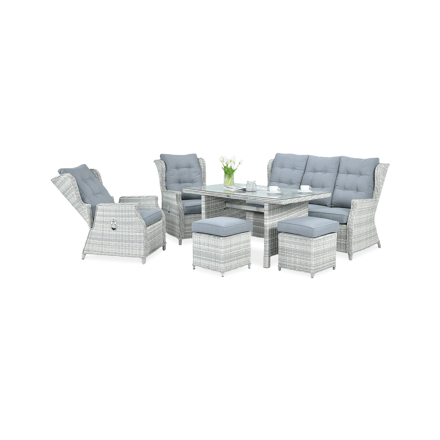 BALTIMORE DINING SET + PUFFS WHITE GREY