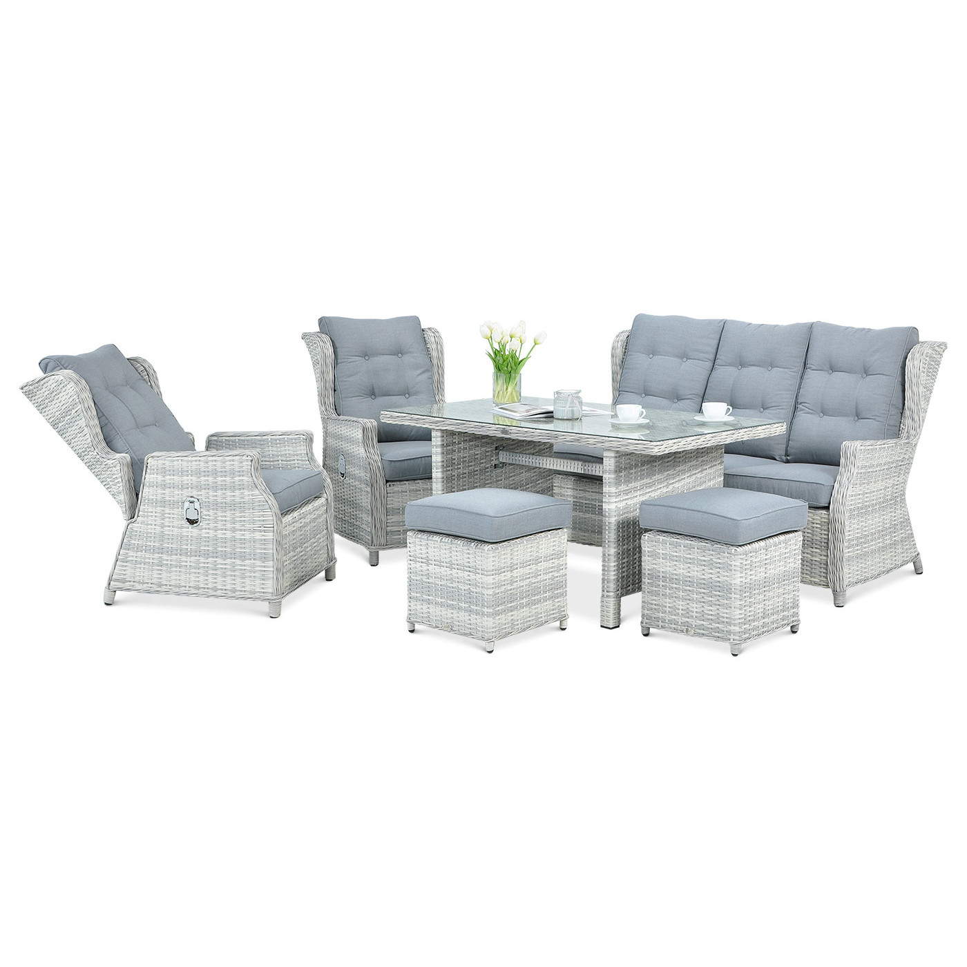 BALTIMORE DINING ZESTAW+PUFY WHITE GREY