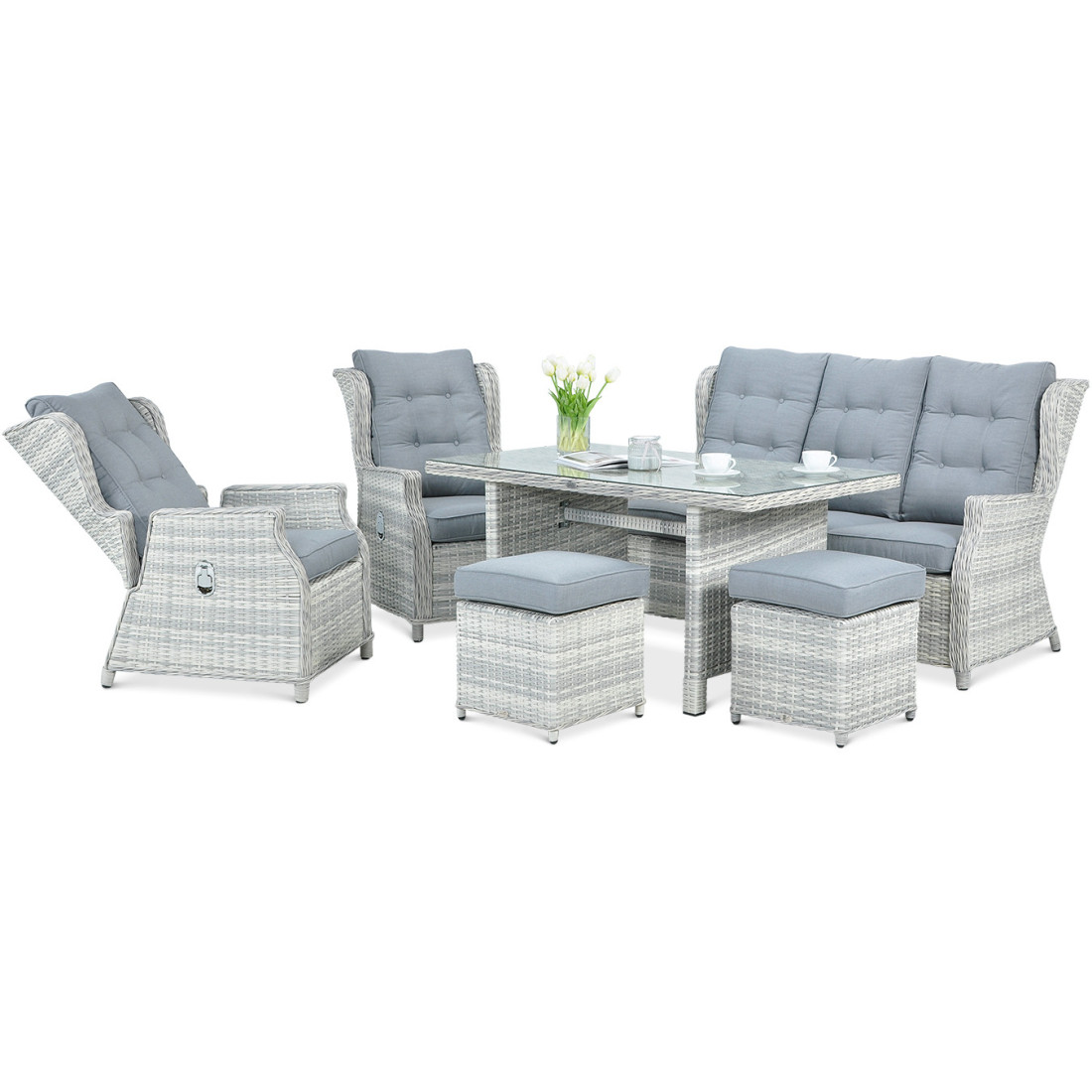 BALTIMORE DINING SET + PUFFS WHITE GREY