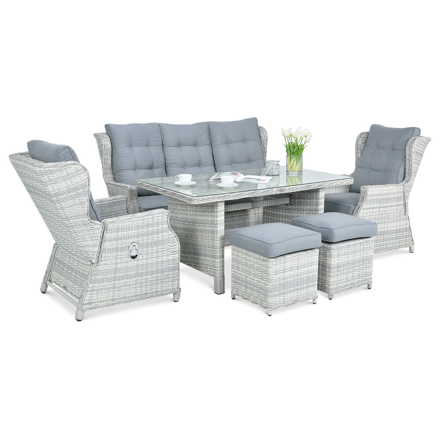 BALTIMORE DINING ZESTAW+PUFY WHITE GREY