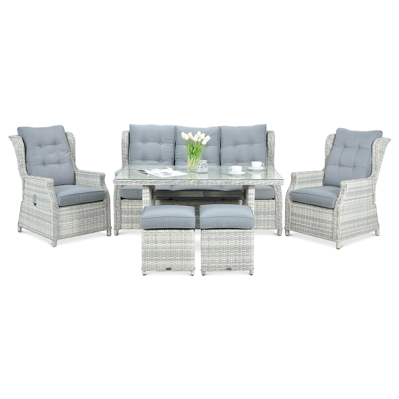 Meble technorattanowe Baltimore Dining Pufy White Grey