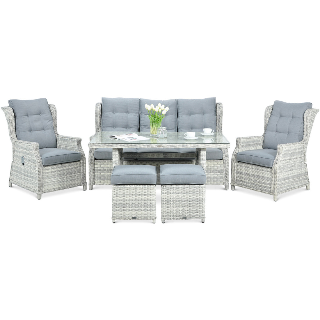 Meble technorattanowe Baltimore Dining Pufy White Grey