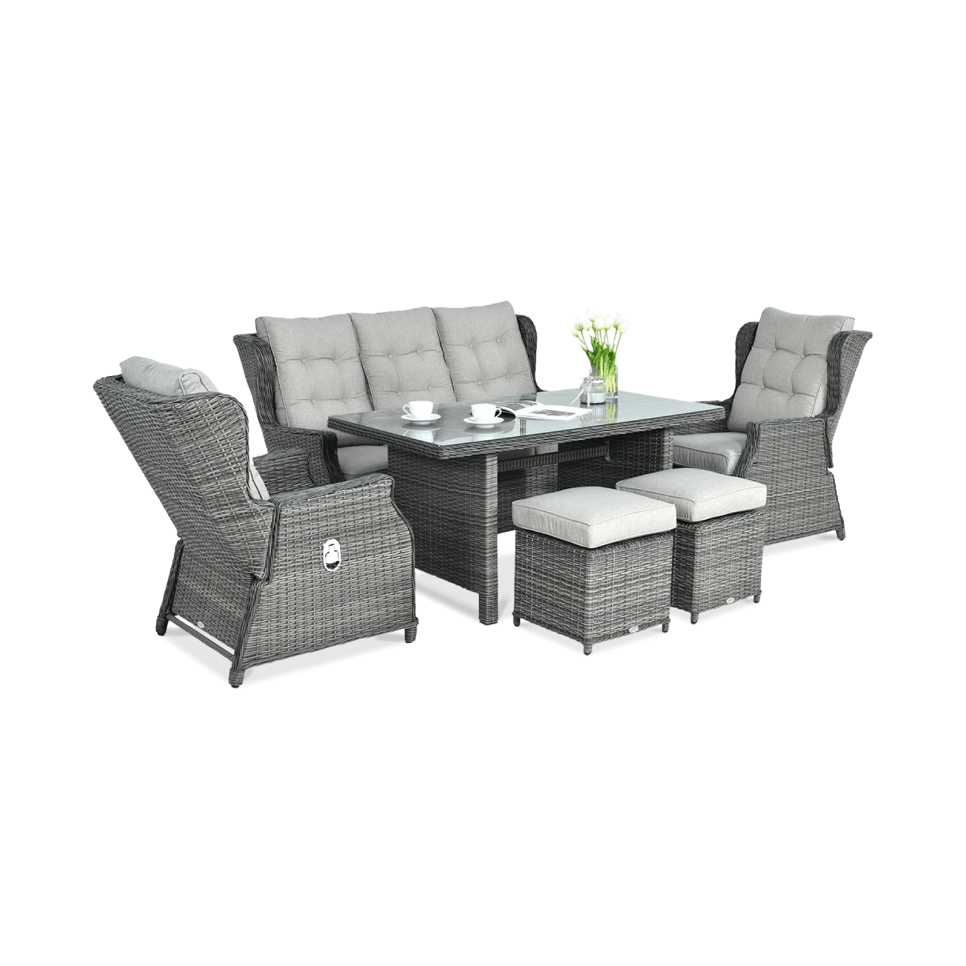 Meble technorattanowe Baltimore Dining – Pufy Dark Grey