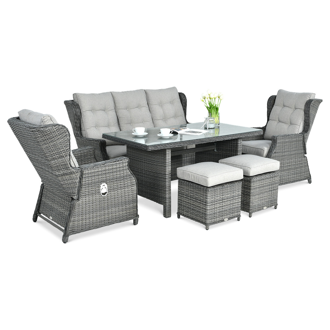 Meble technorattanowe Baltimore Dining – Pufy Dark Grey