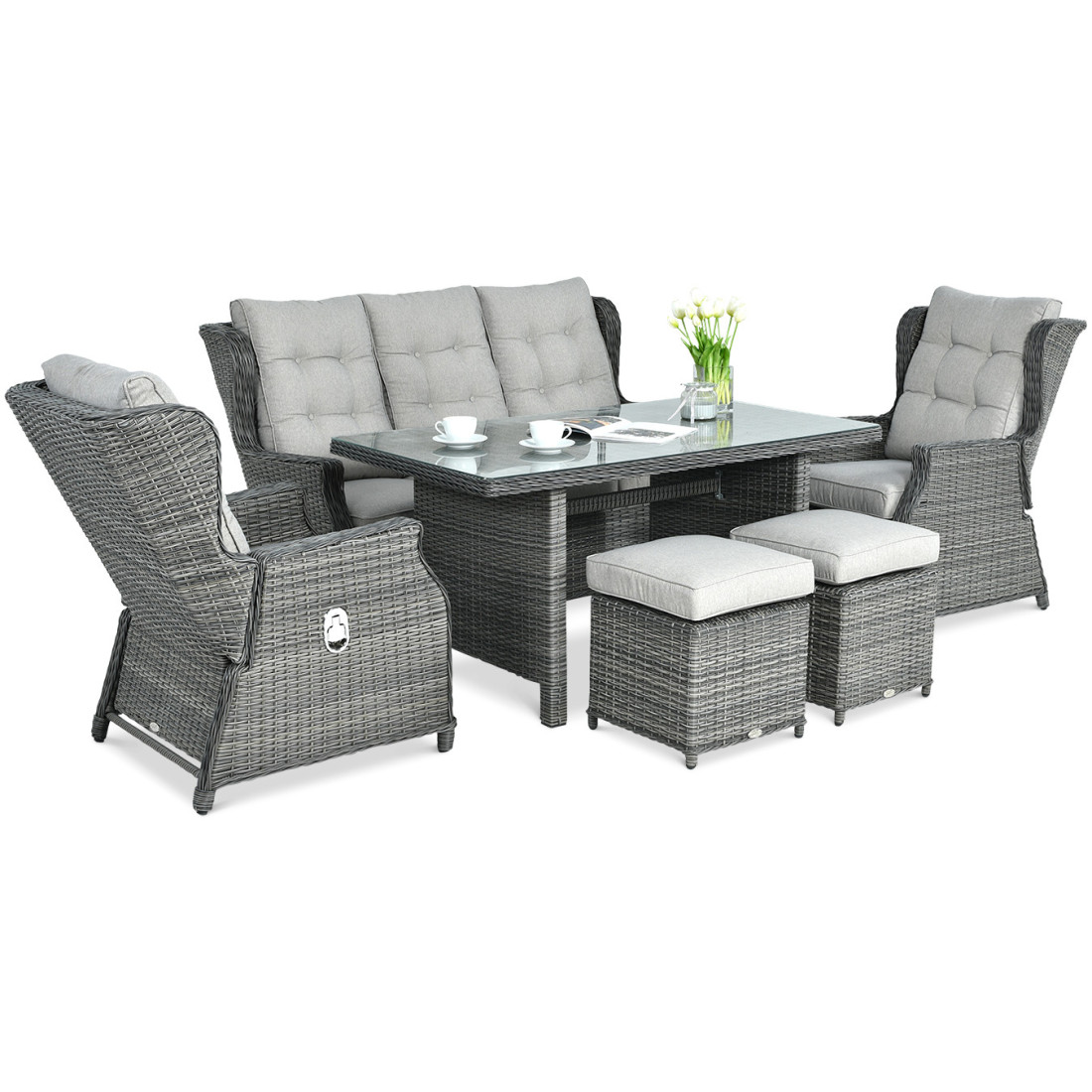 BALTIMORE DINING SET + PUFFS DARK GREY