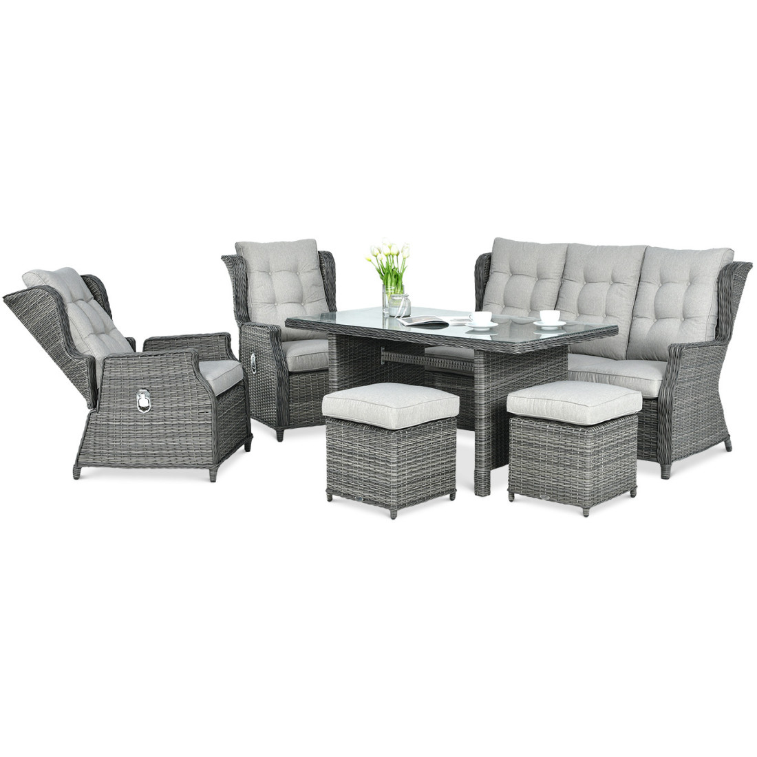 BALTIMORE DINING SET + PUFFS DARK GREY