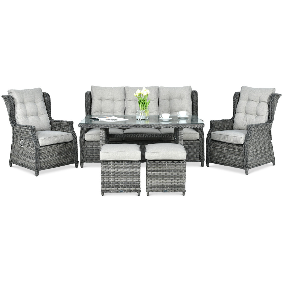 BALTIMORE DINING SET + PUFFS DARK GREY