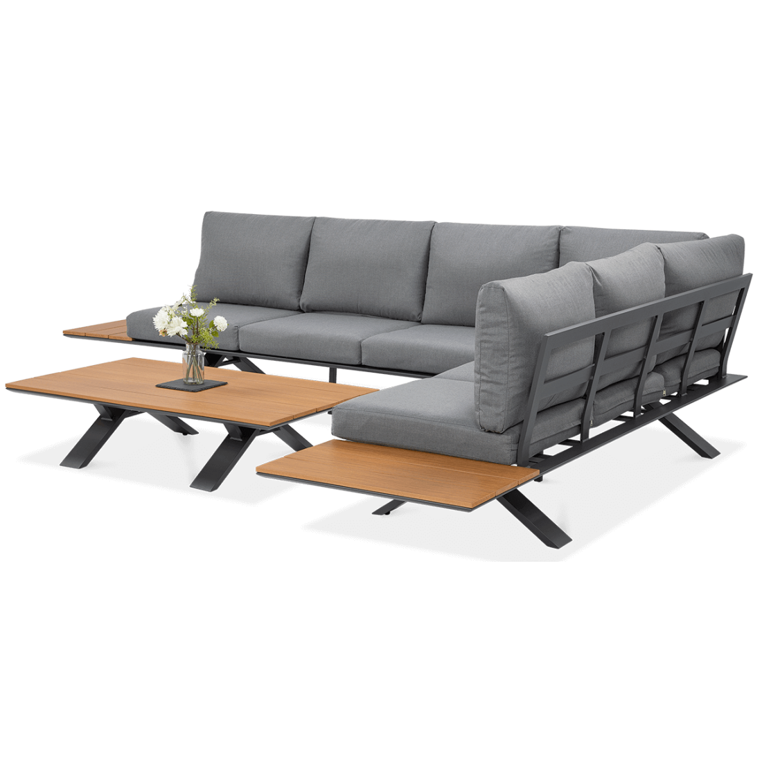 Grafitowy narożnik ze stolikiem z zestawu SORRENTO WOOD