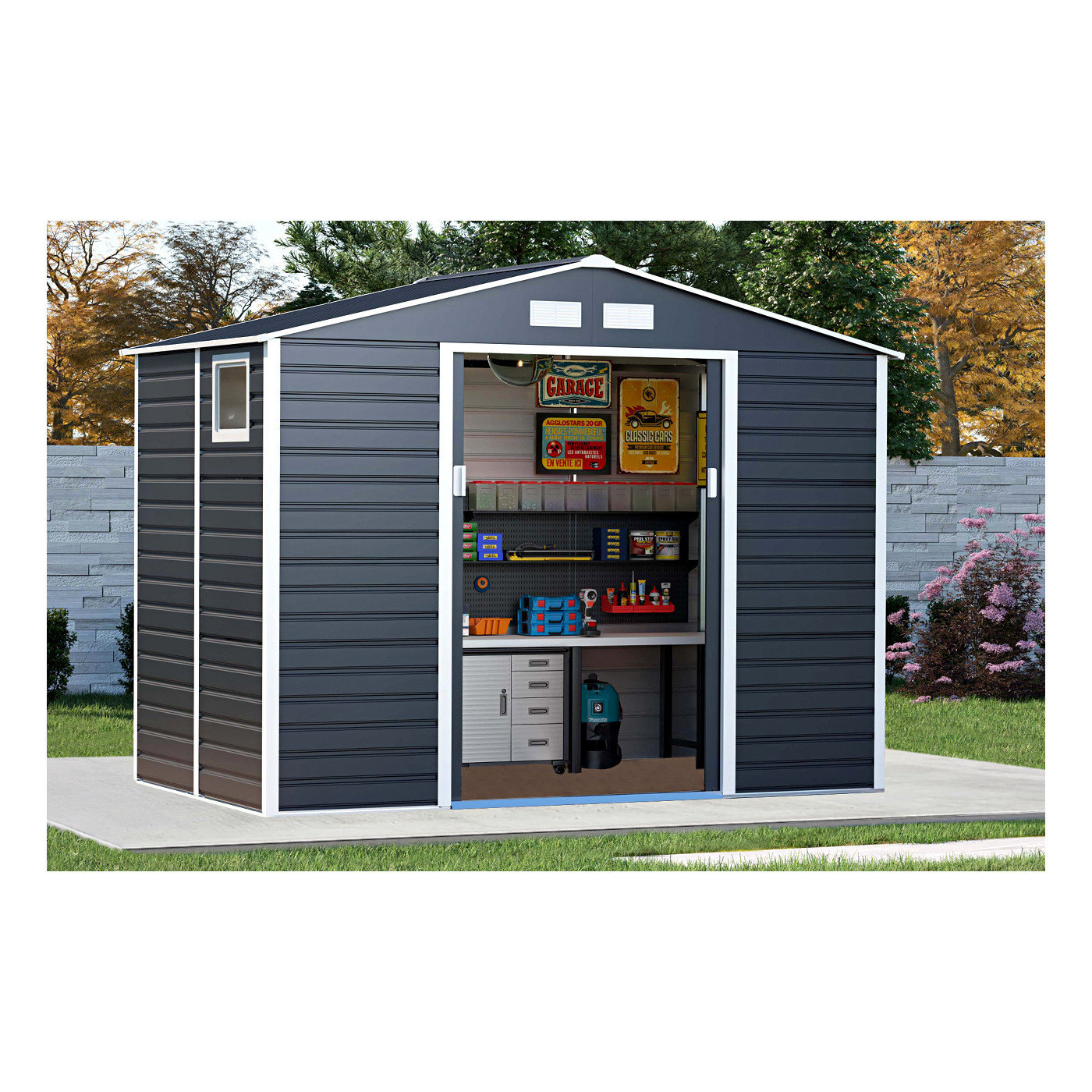 Aranżacja w ogrodzie domku na narzędzia MONTREAL 277x195cm Cold Grey