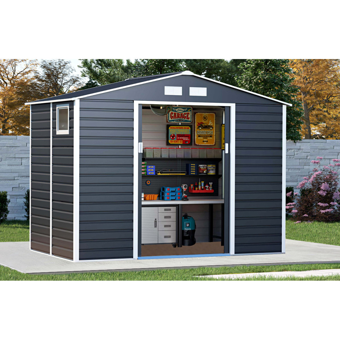 Aranżacja w ogrodzie domku na narzędzia MONTREAL 277x195cm Cold Grey