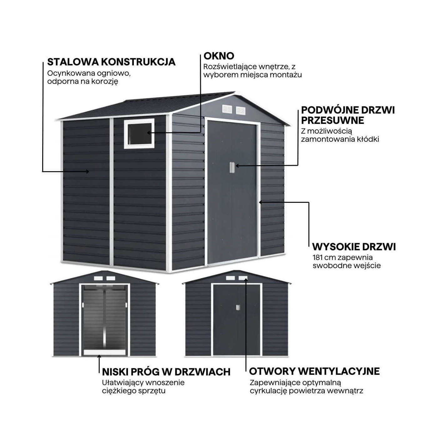 Cechy domku na narzędzia MONTREAL 277x195cm