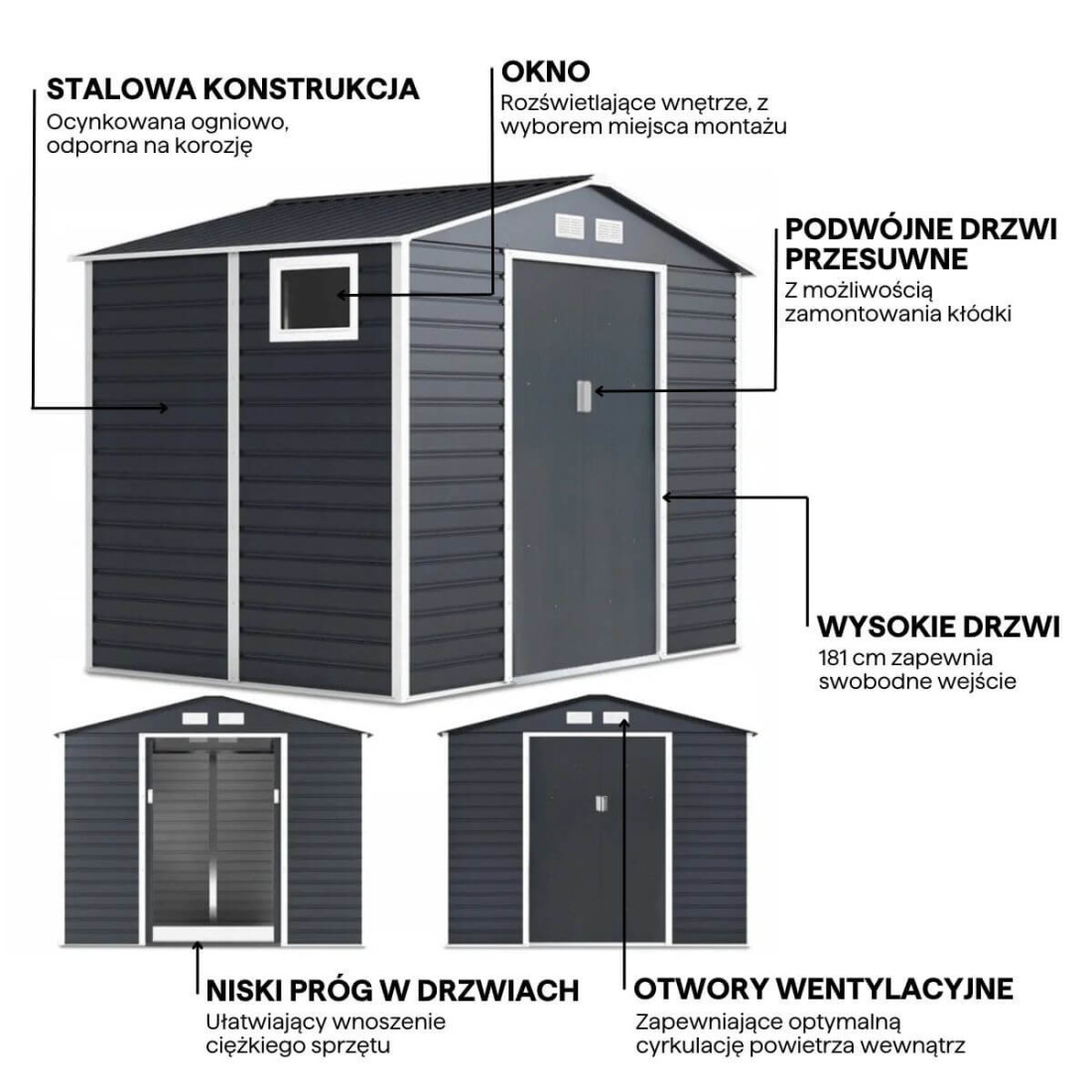 Cechy domku na narzędzia MONTREAL 277x195cm