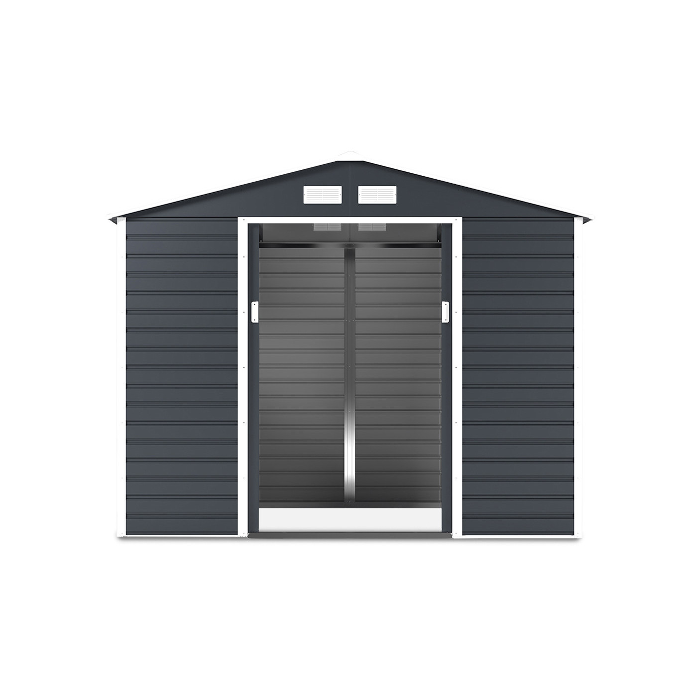 Widok na przednią ścianę oraz wnętrze domku na narzędzia Montreal - Hardmaister