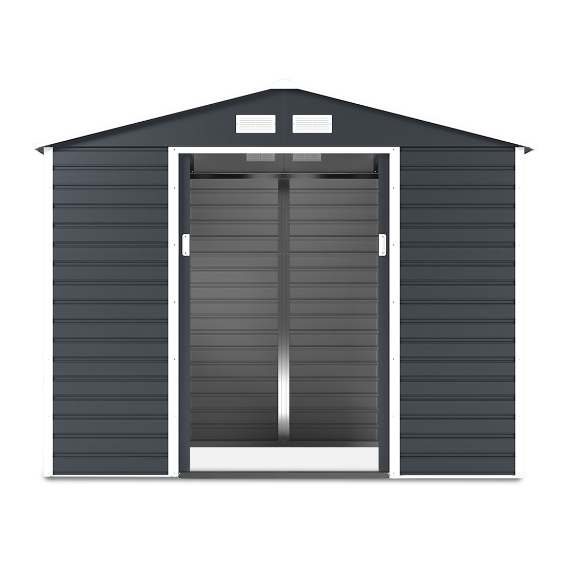 Widok na przednią ścianę oraz wnętrze domku na narzędzia Montreal - Hardmaister