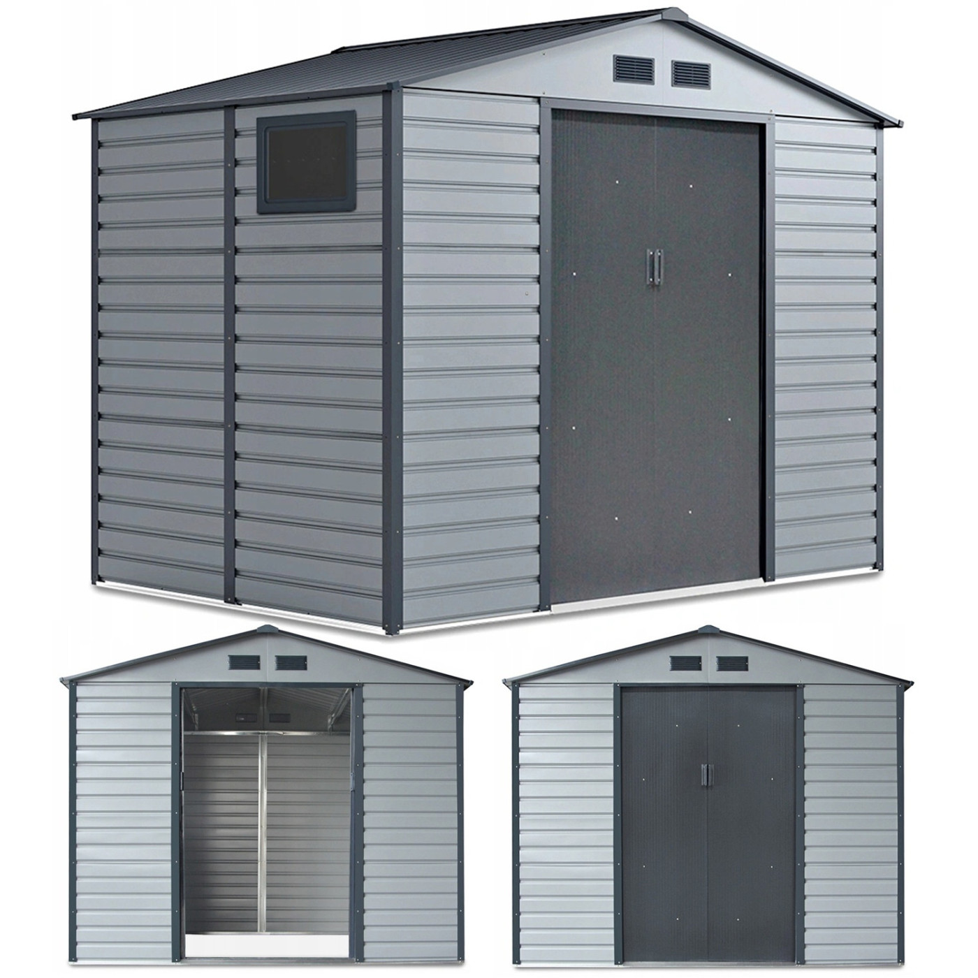 Rycina z domkiem narzędziowym Montreal z różnych perspektyw