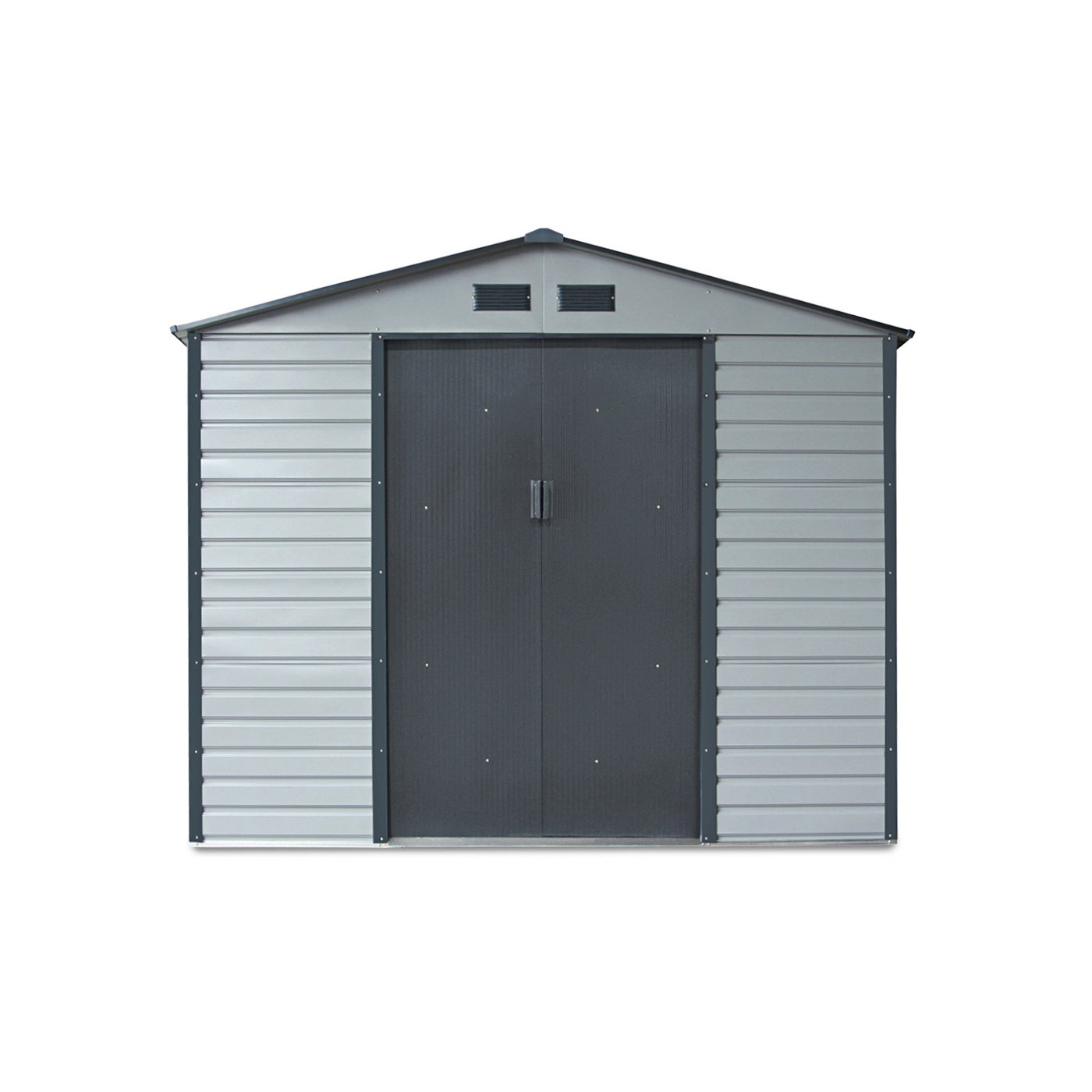 Widok na przednią ścianę z zamkniętymi drzwiami domku na narzędzia Montreal 