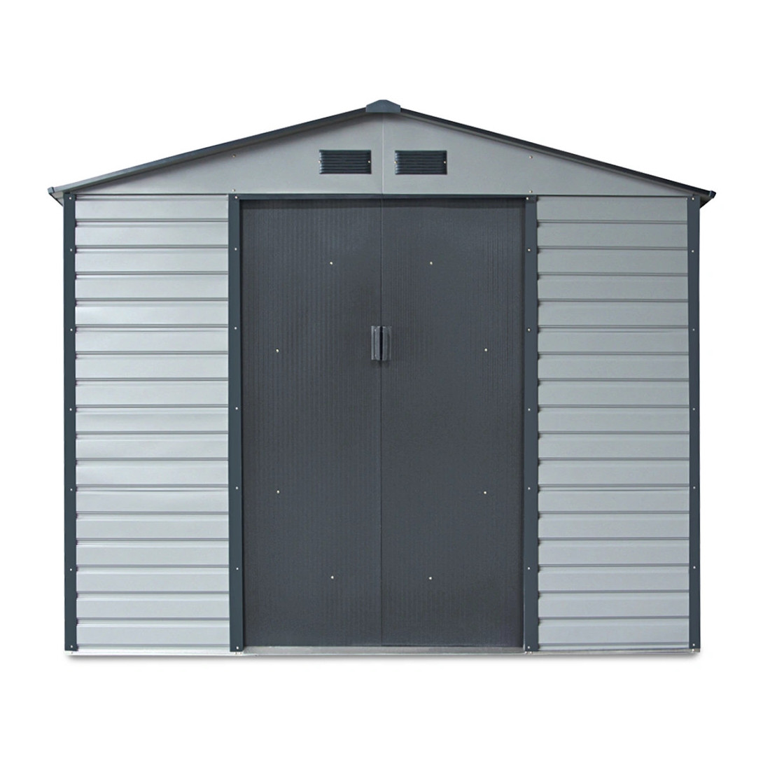 Widok na przednią ścianę z zamkniętymi drzwiami domku na narzędzia Montreal 