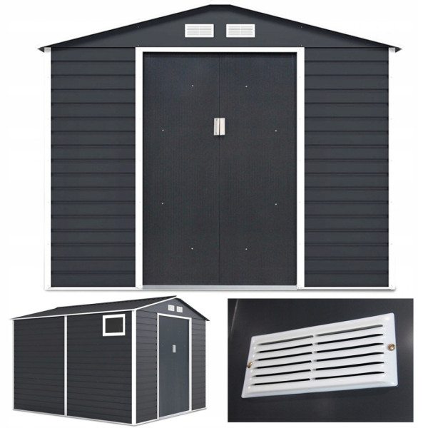 Domek na narzędzia Montreal 277x323cm, rzuty z różnych stron 