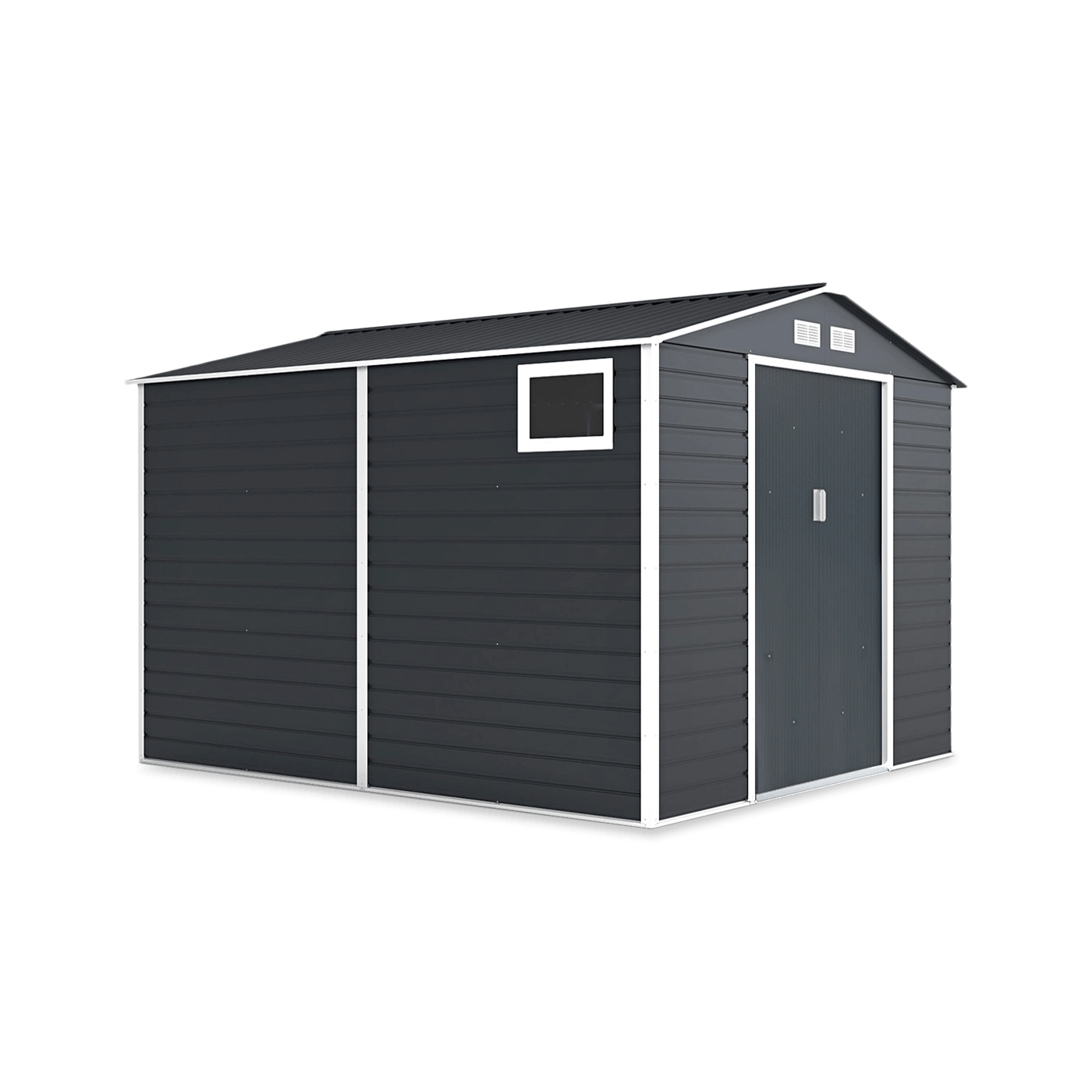 Domek narzędziowy Montreal Cold Grey na białym tle, zdjęcie z boku 