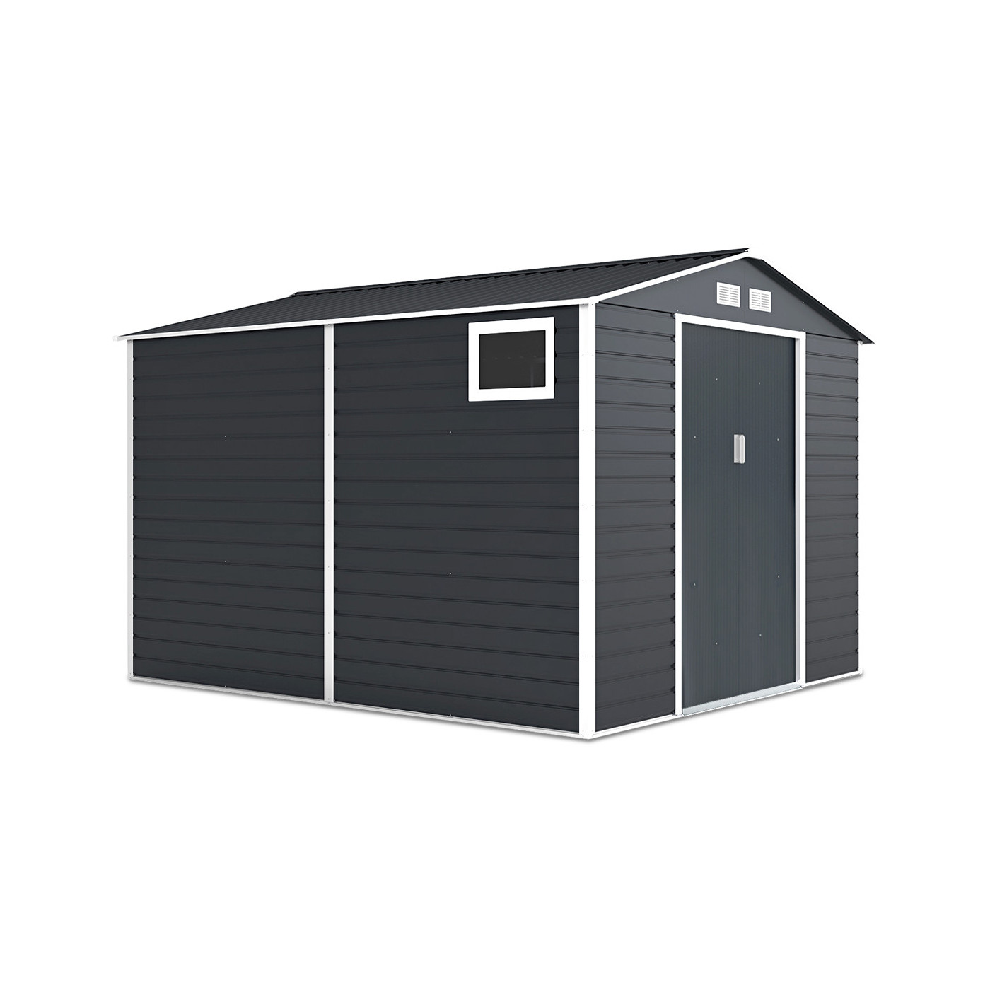 Domek narzędziowy Montreal Cold Grey na białym tle, zdjęcie z boku 