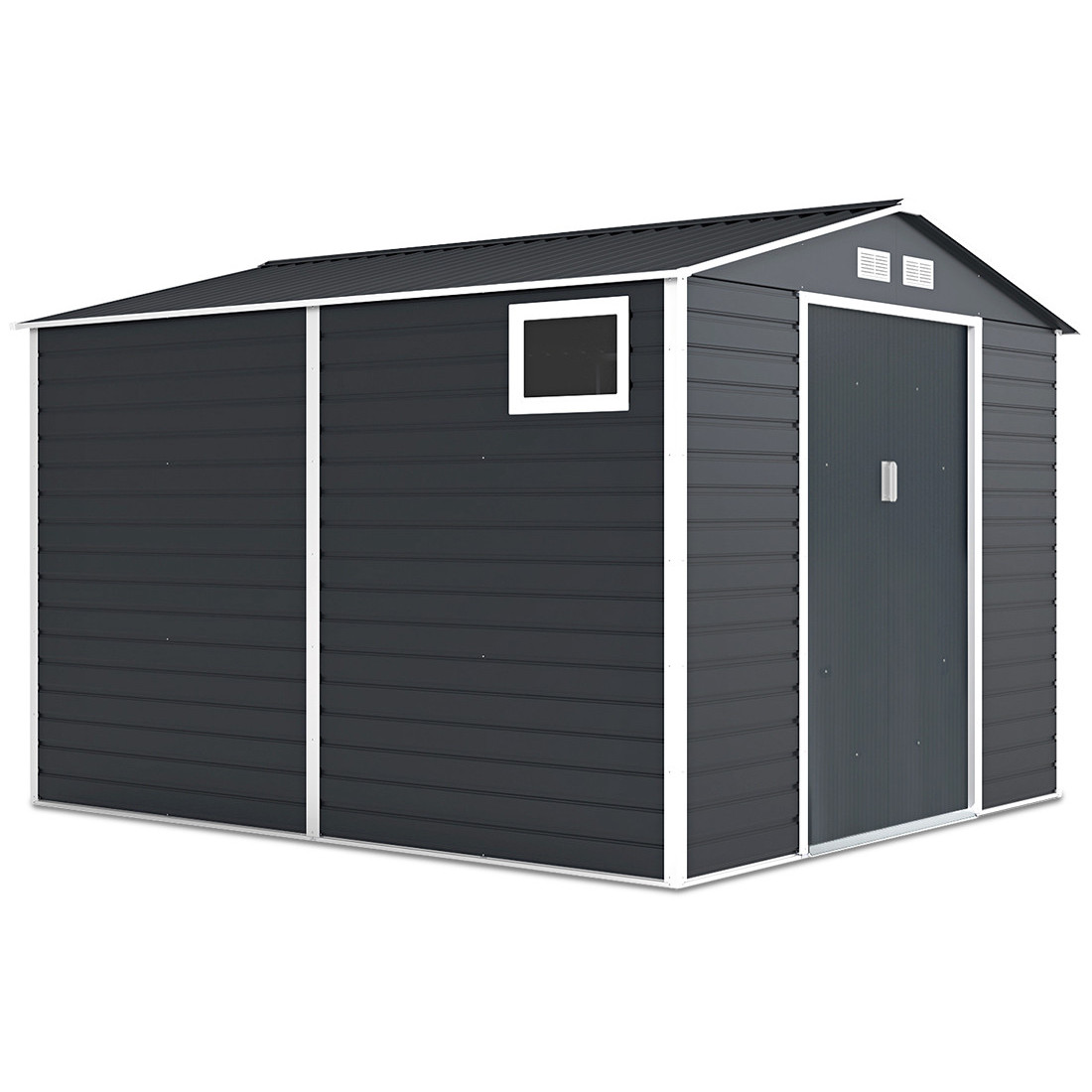 Domek narzędziowy Montreal Cold Grey na białym tle, zdjęcie z boku 