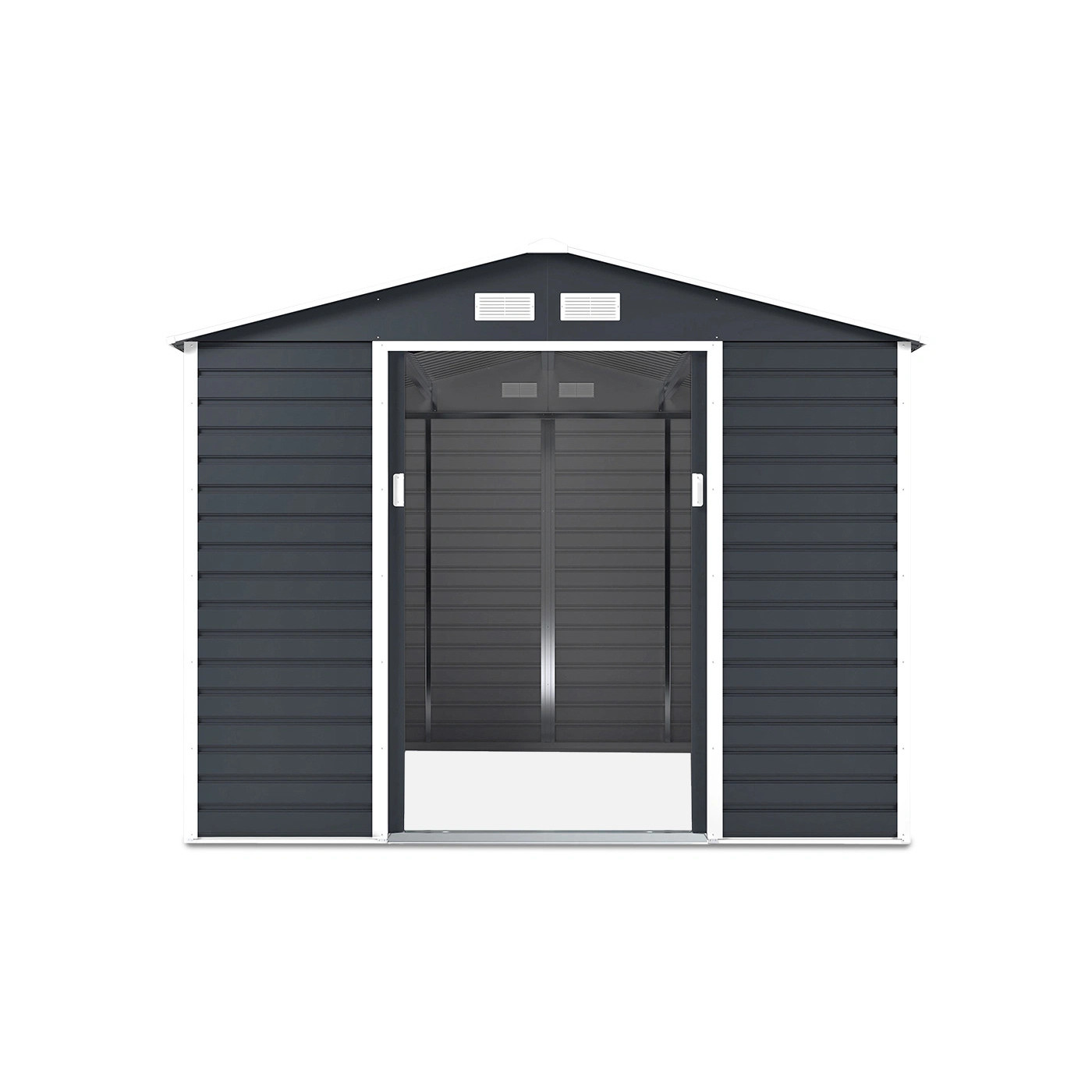 Widok na przednią ścianę domku na narzędzia, otwarte drzwi - Montreal 277x323cm