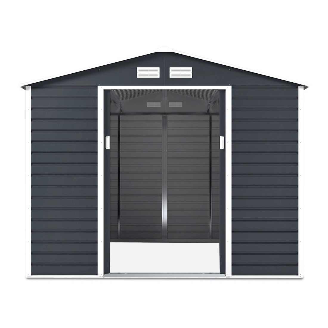 Widok na przednią ścianę domku na narzędzia, otwarte drzwi - Montreal 277x323cm