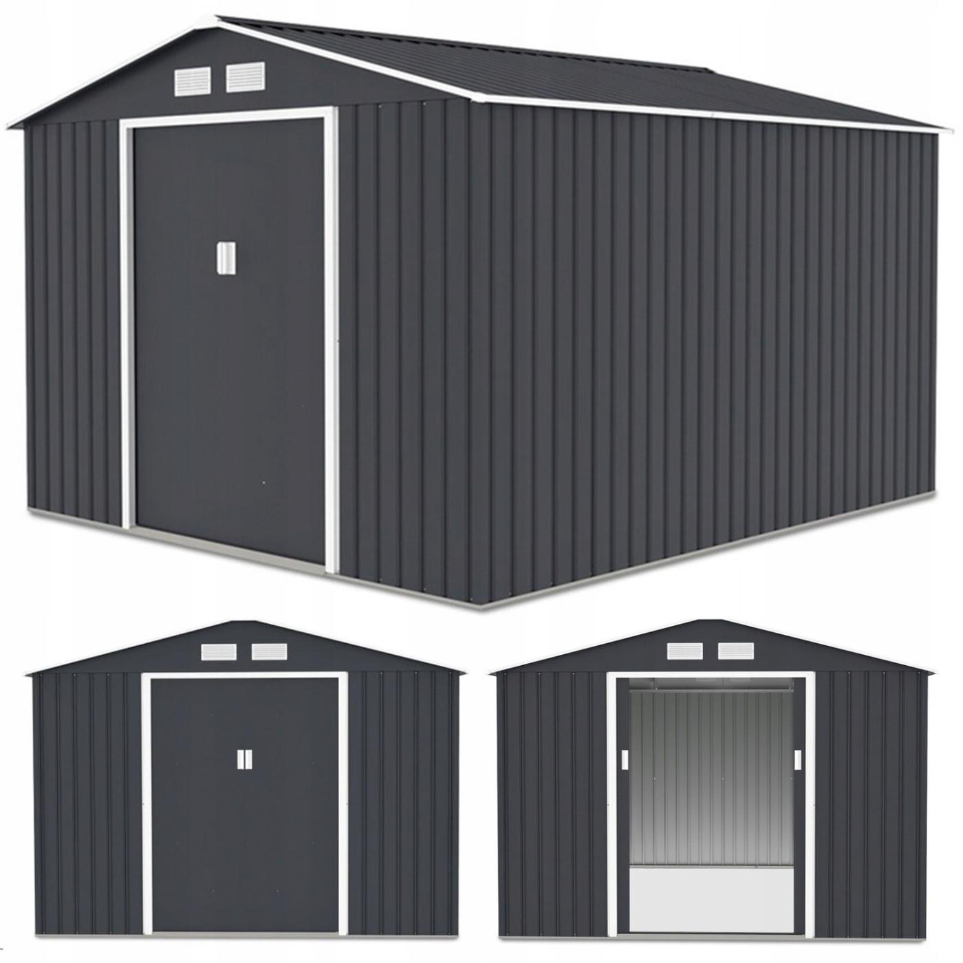 Rycina z widokiem na domek narzędziowy HUDSON z różnych perspektyw 