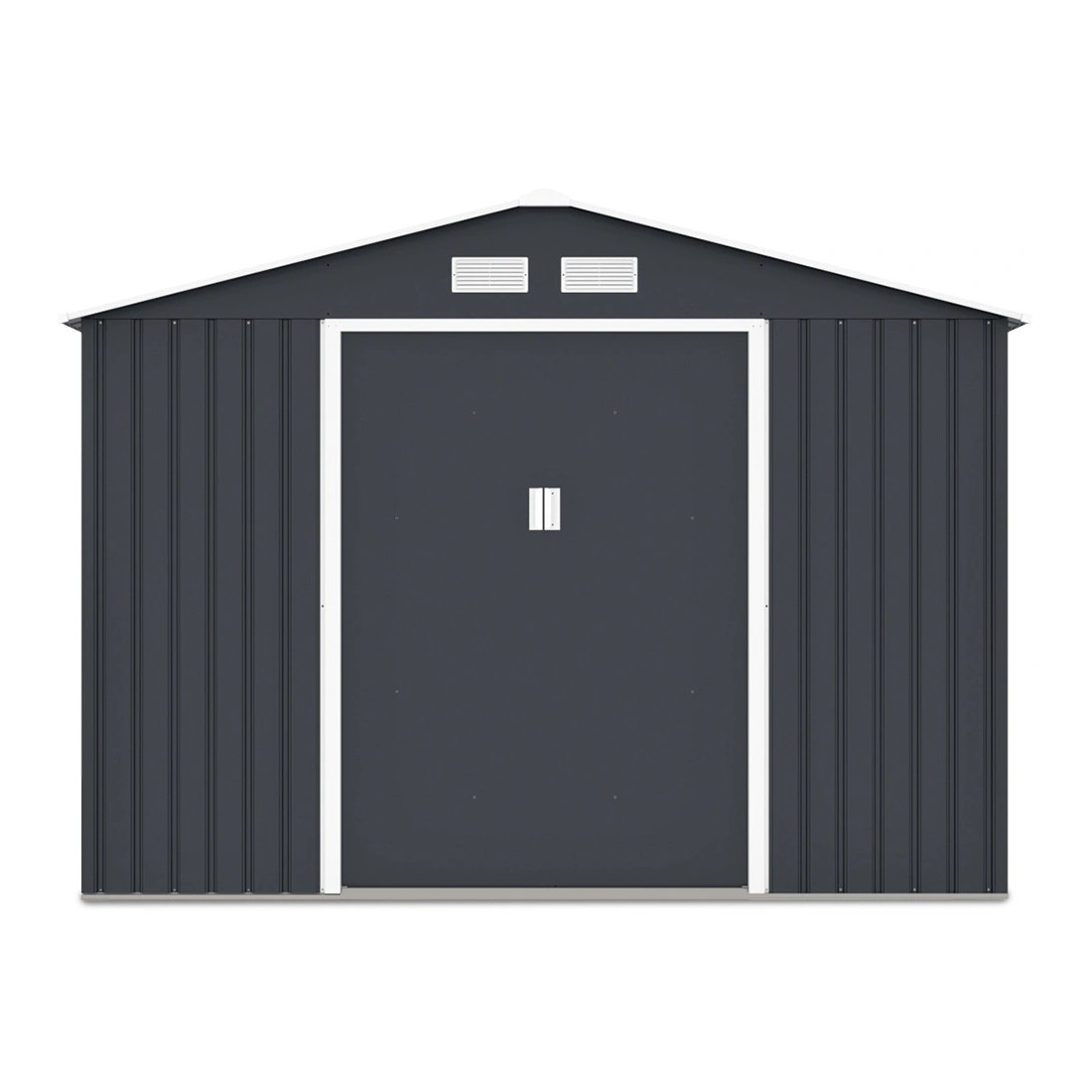 Widok na przednią ścianę i podwójne drzwi domku narzędziowego HUDSON 277x191