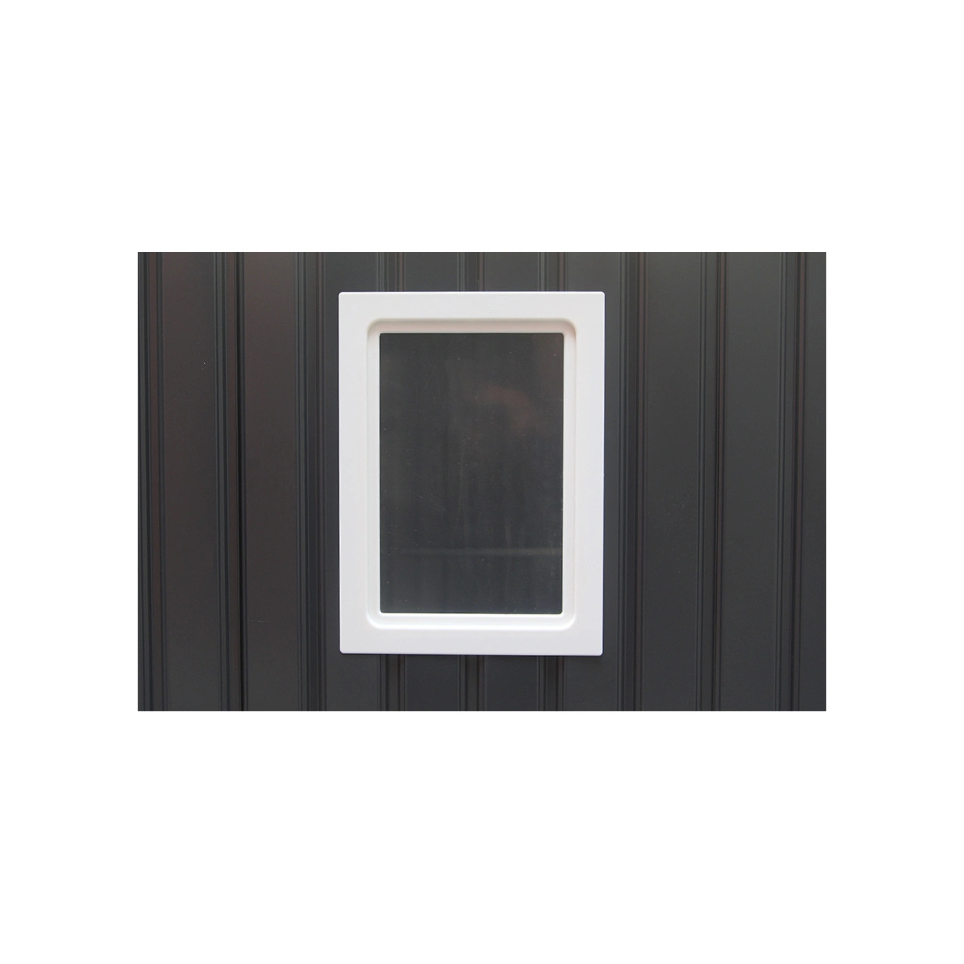 Okno z białą ramą w domku narzędziowym HUDSON 277x191cm Cold Grey 