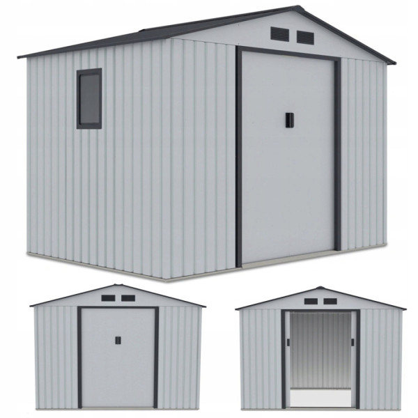 Rycina z widokiem na domek narzędziowy Hudson Light Grey z różnych perspektyw 