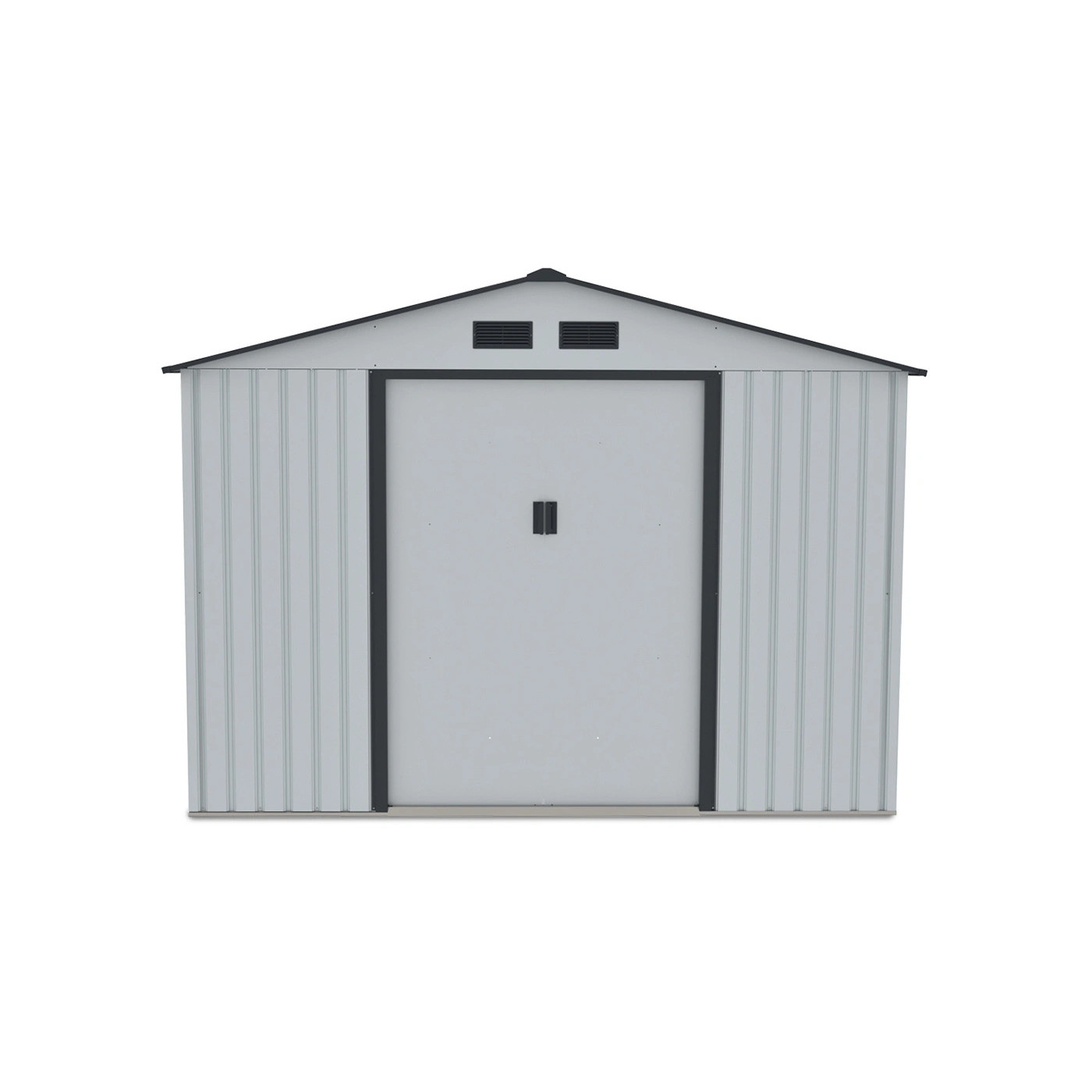 Widok na przednią ścianę i podwójne drzwi domku narzędziowego HUDSON 277x191cm