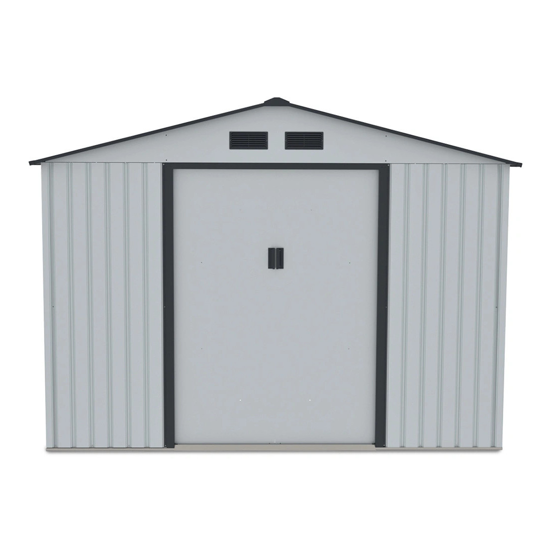 Widok na przednią ścianę i podwójne drzwi domku narzędziowego HUDSON 277x191cm