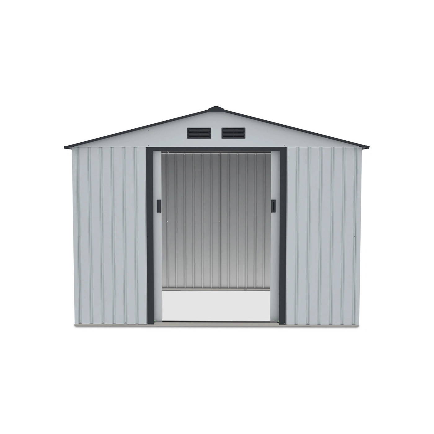 Widok na przód i wnętrze domku narzędziowego HUDSON