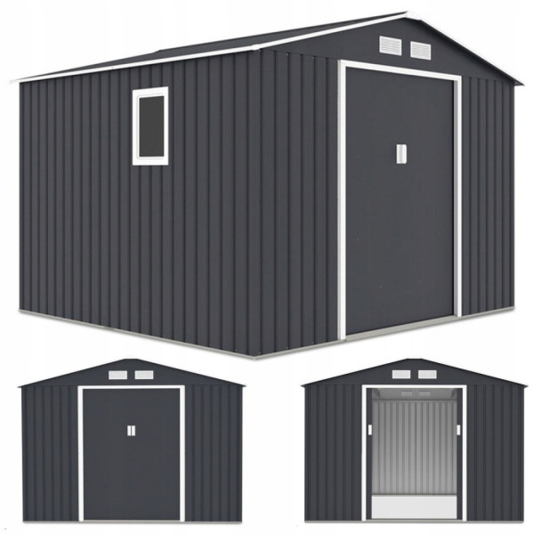 Grafika z trzema rzutami domku narzędziowego Hudson 277x255cm Cold Grey