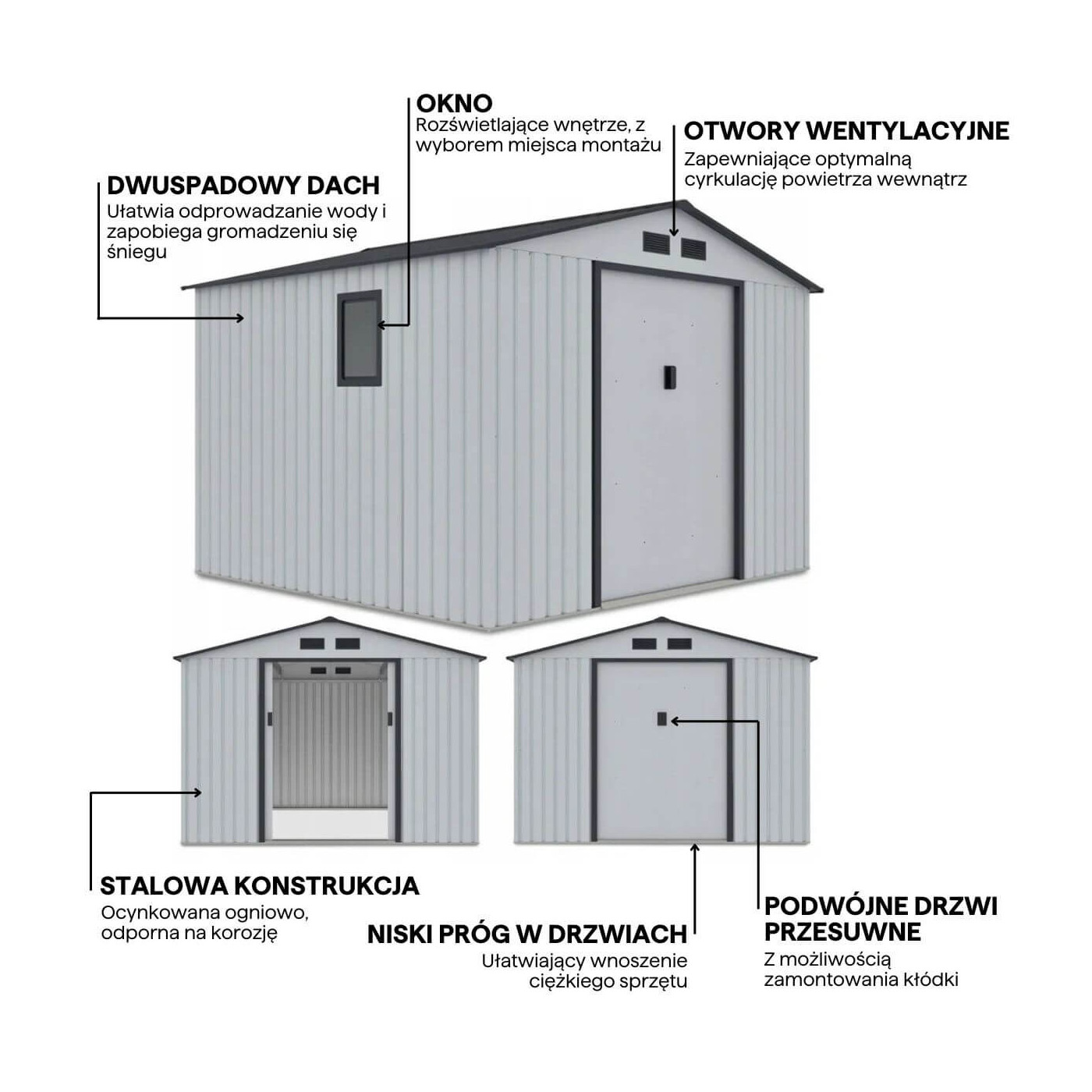 HUDSON 9x8 METAL SHED LIGHT GREY