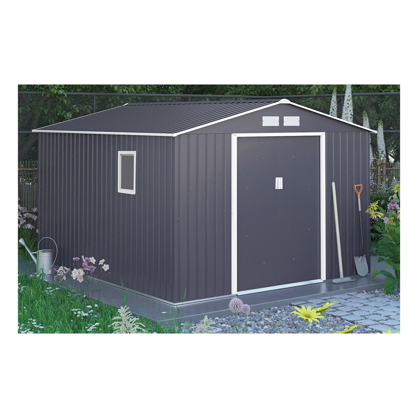 Aranżacja w ogrodzie domku narzędziowego Hudson 277x310 cm - Hardmaister