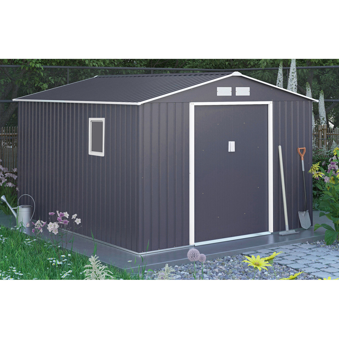 Aranżacja w ogrodzie domku narzędziowego Hudson 277x310 cm - Hardmaister