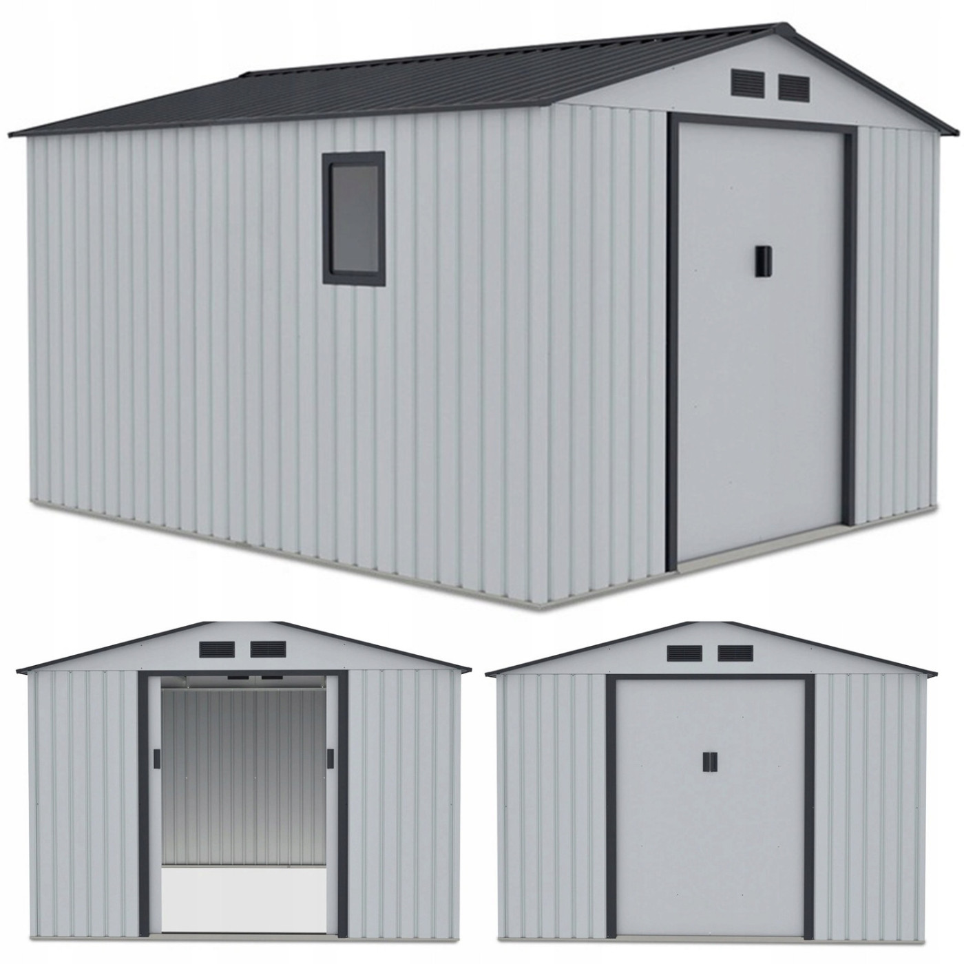 Zdjęcie z trzema rzutami domku narzędziowego Hudson 277x319 cm - Hardmaister