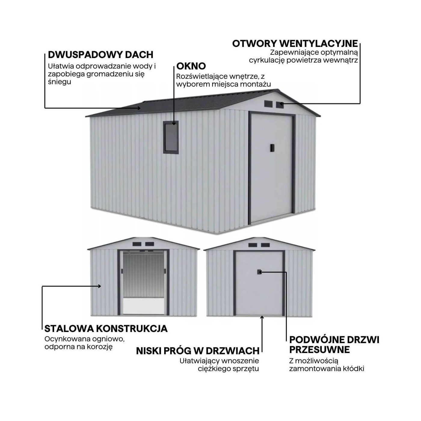 Grafika z detalami i cechami domku narzędziowego HUDSON 277x319cm