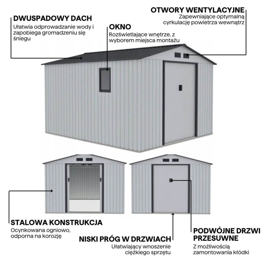 Grafika z detalami i cechami domku narzędziowego HUDSON 277x319cm