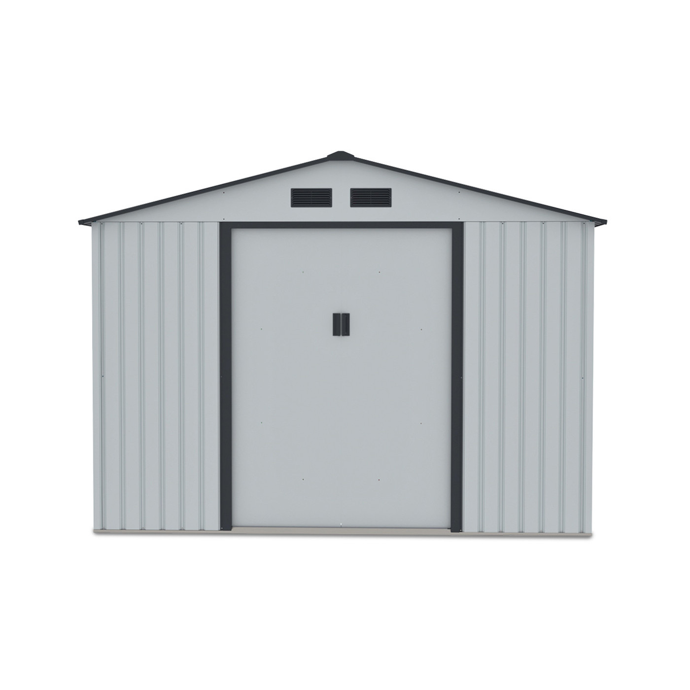 Widok na przód domku ogrodowego Hudson 277x319cm, na białym tle