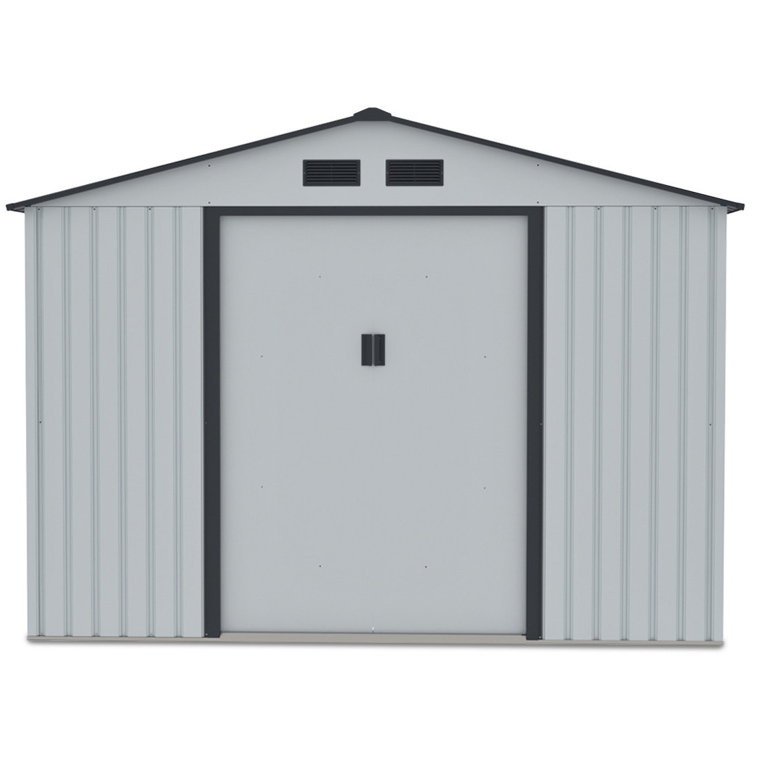 Widok na przód domku ogrodowego Hudson 277x319cm, na białym tle