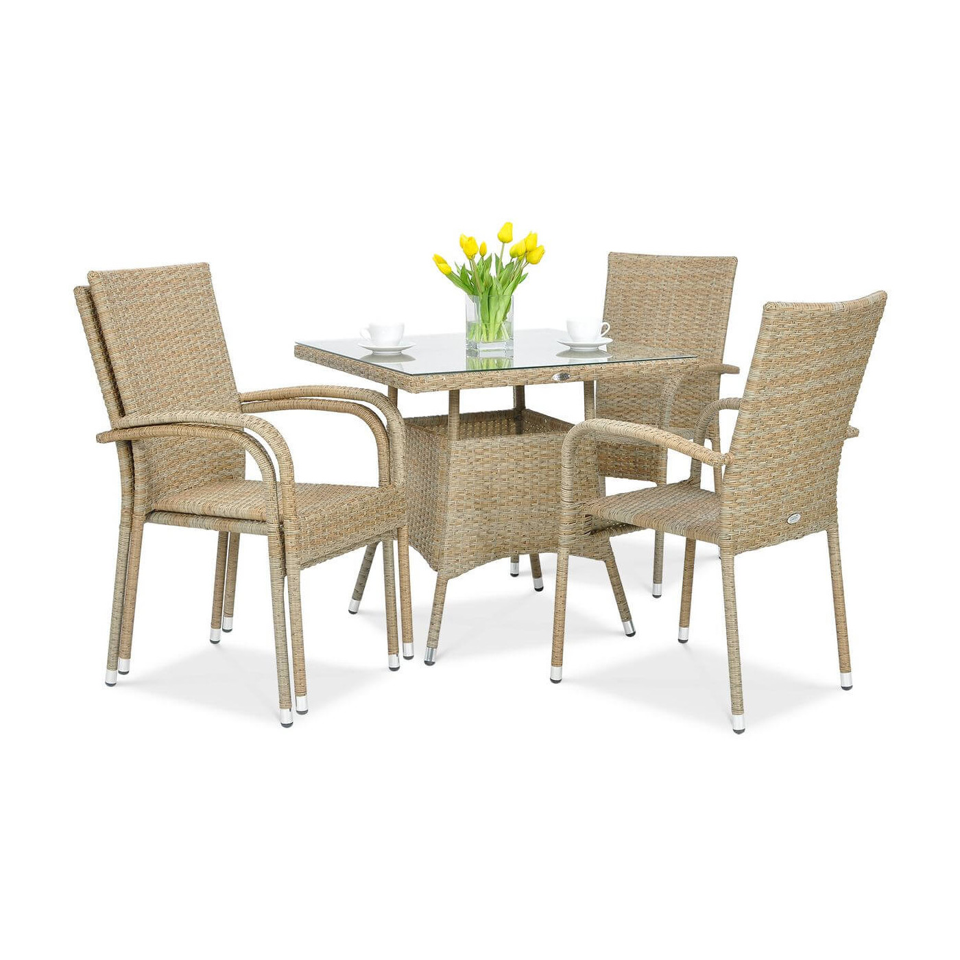 Zestaw ogrodowy technorattan FIESTA/LUGO 4+1 Beige z sztaplowanymi krzesłami