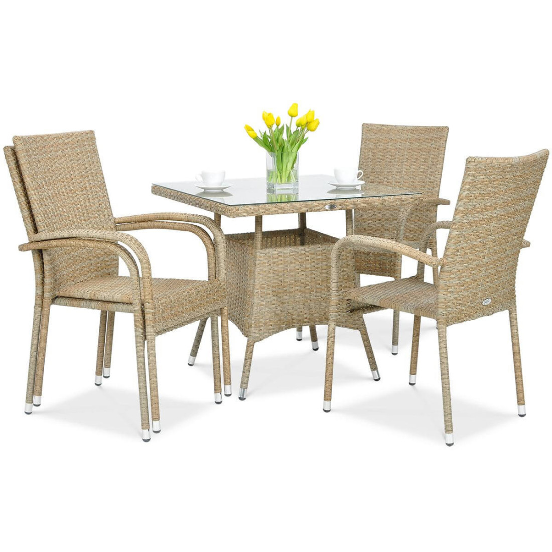 Zestaw ogrodowy technorattan FIESTA/LUGO 4+1 Beige z sztaplowanymi krzesłami
