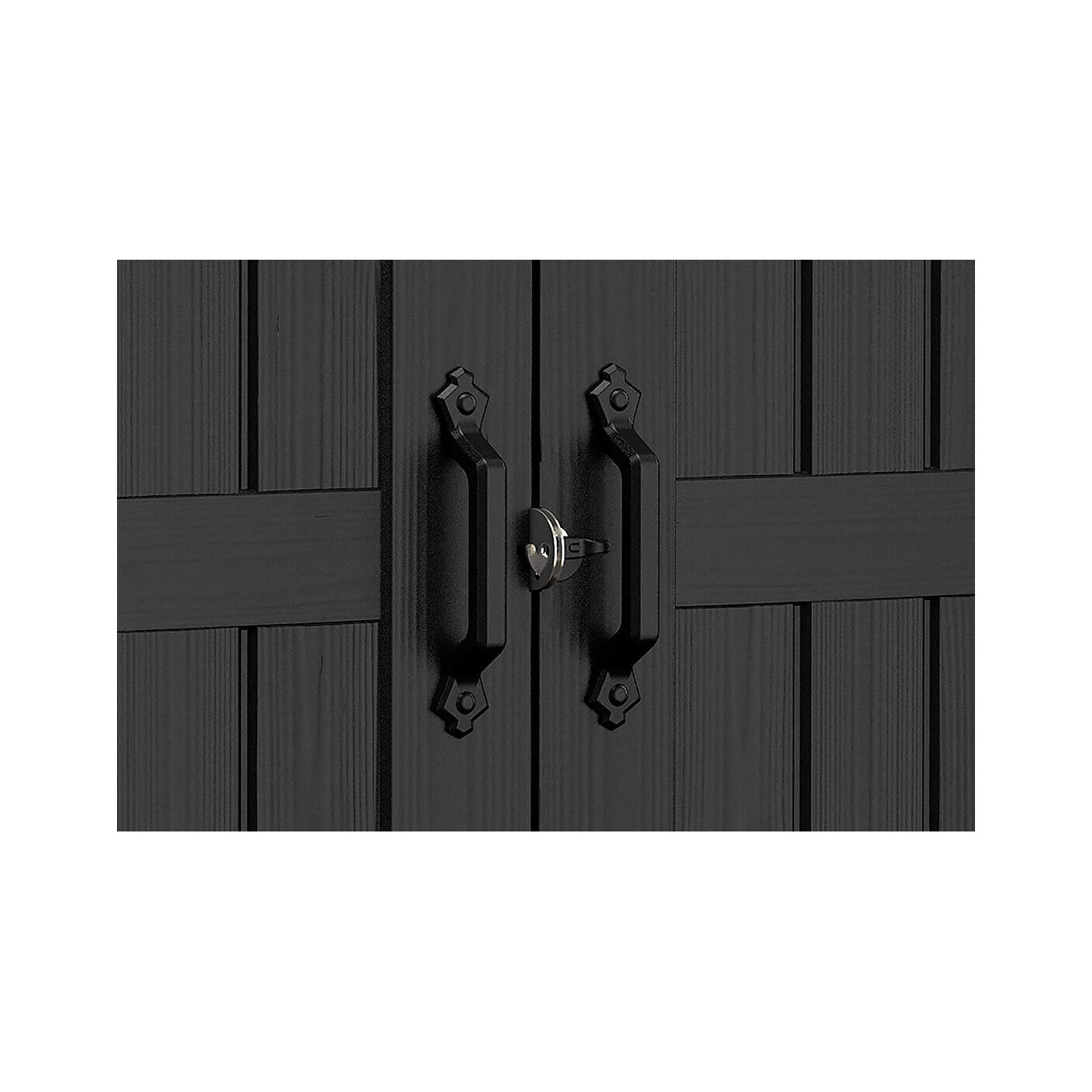 Widok na zamknięcie szopy narzędziowej PREMIER 757 KETER wykonanej z tworzywa sztucznego