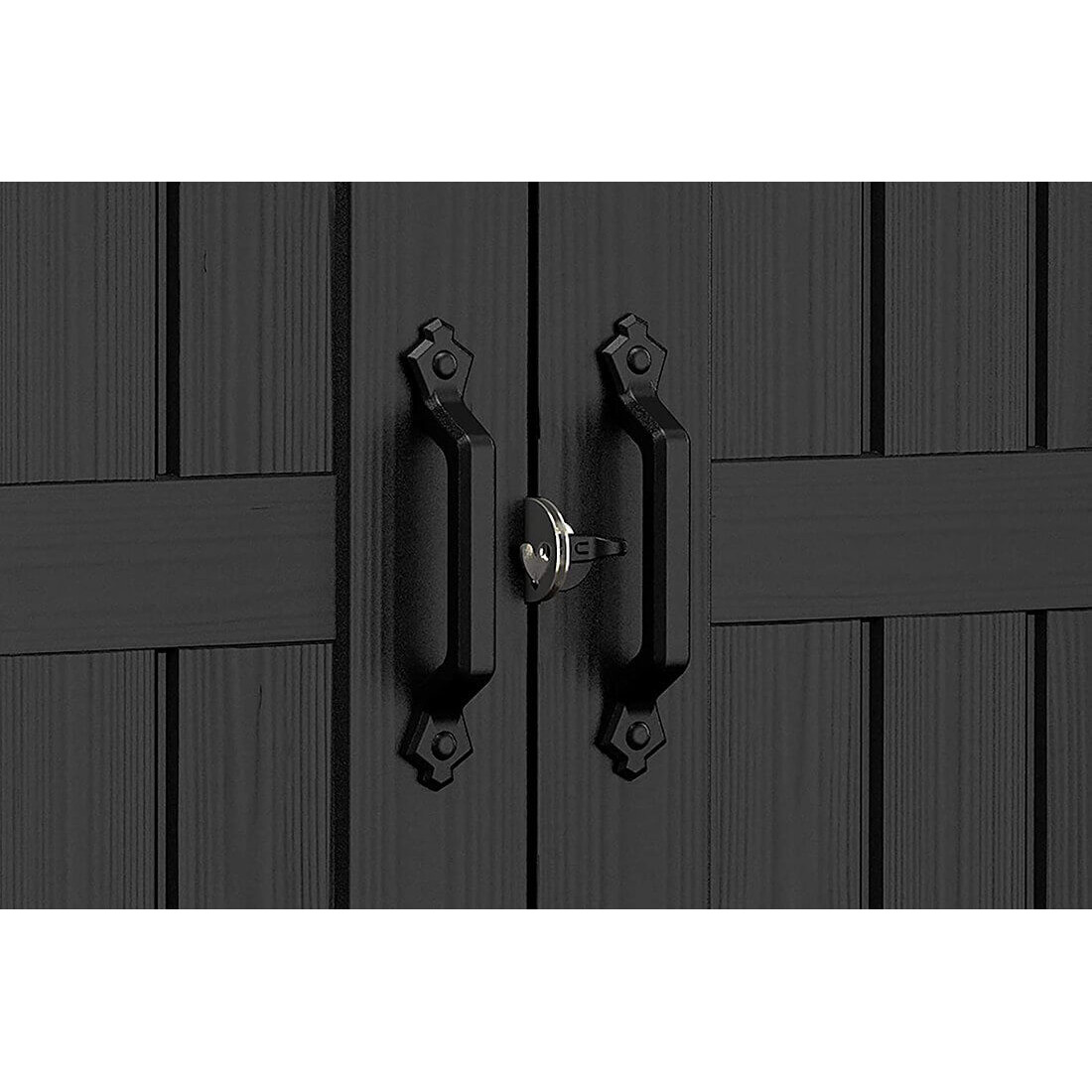 Widok na zamknięcie szopy narzędziowej PREMIER 757 KETER wykonanej z tworzywa sztucznego