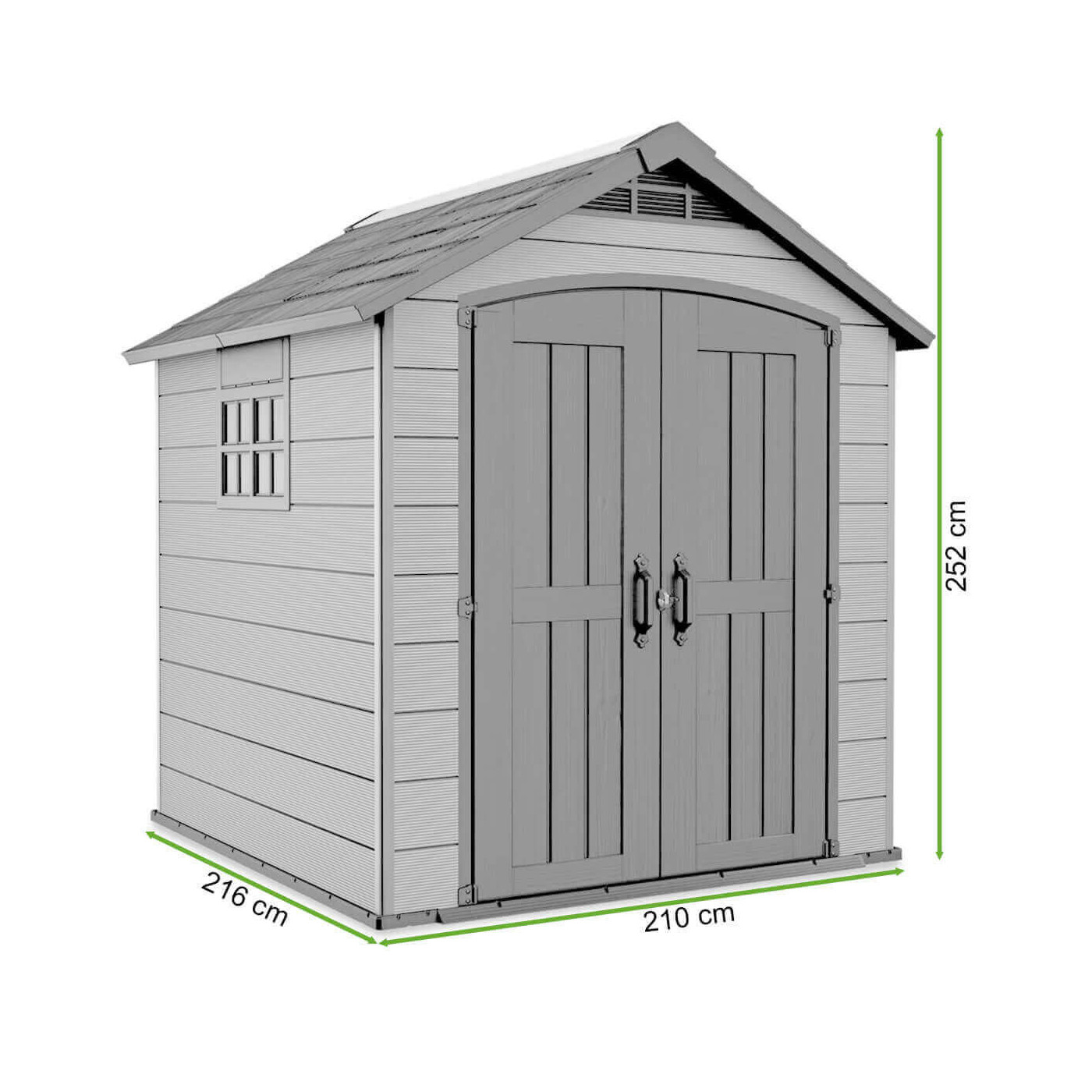 Rysunek z wymiarami narzędziowni PREMIER 757 od firmy Keter