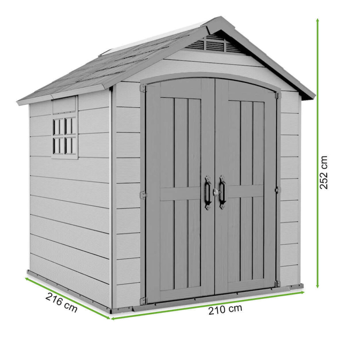 Rysunek z wymiarami narzędziowni PREMIER 757 od firmy Keter